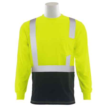 T-Shirt, Birdseye Mesh, Long Slv, Class 2, 9007SB, Hi-Viz Lime/Blk,5XL